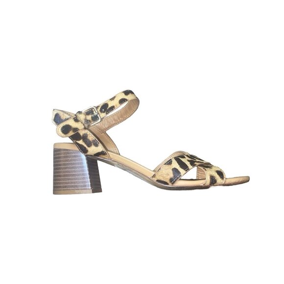 J.Crew Leopard Print Calf Hair Ankle Strap Low Block-Heel Sandals Size 8.5 - Picture 2 of 10
